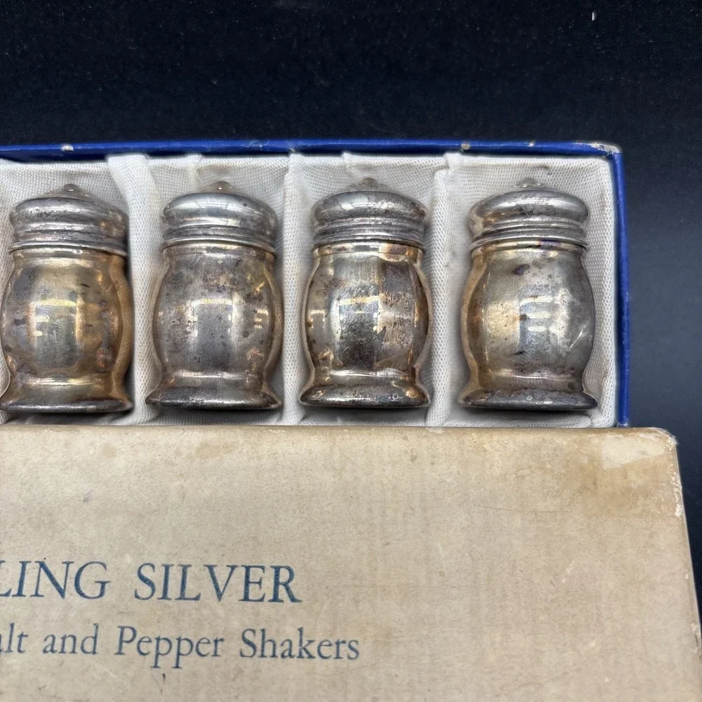 Sterling Silver 925 Set of 6 Individual Salt Pepper Shakers Vintage in Box 56 g‎